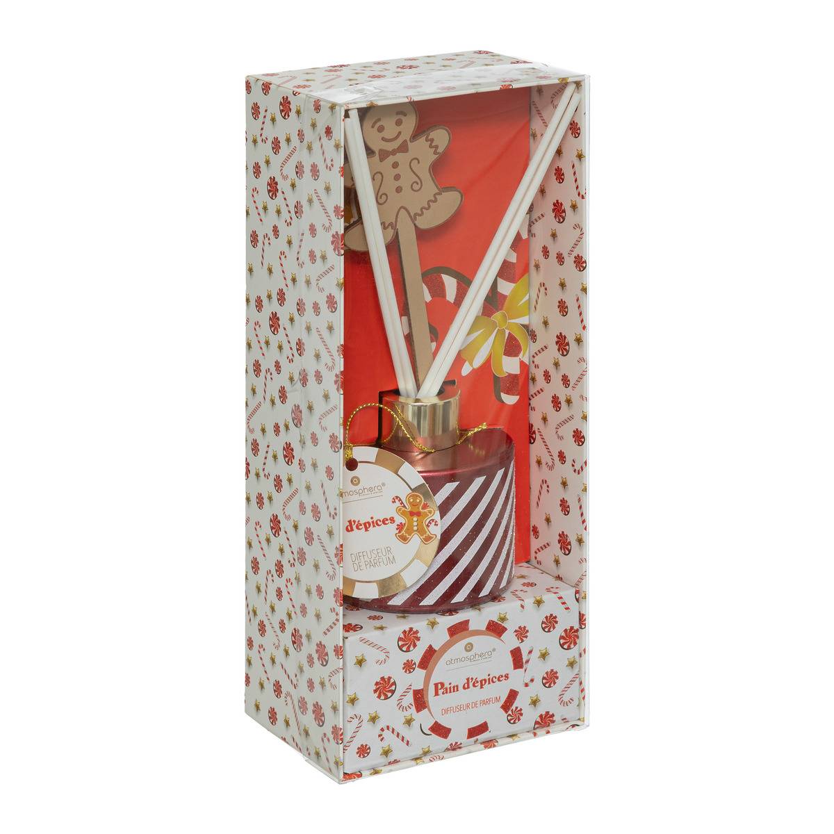 Diffuseur de parfum 100 ml pain d'épice verre imprimé rouge multicolore, FEERIC LIGHTS & CHRISTMAS
