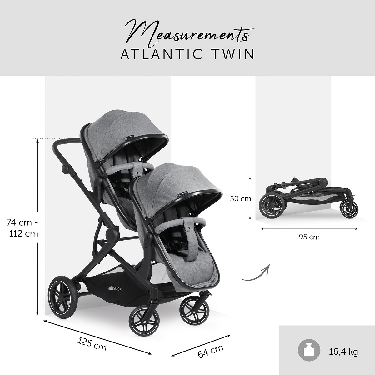 Poussette double Atlantic Twin Melange Grey gris, HAUCK