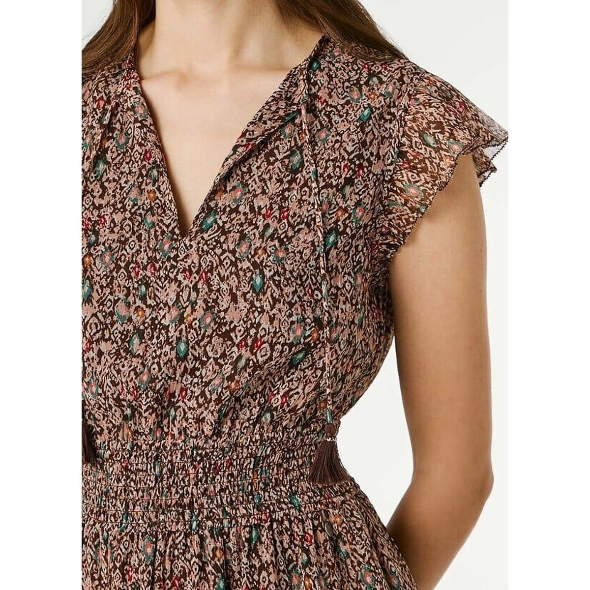 Vestido curto estampado, mangas com folhos estampado multicolor, PEPE JEANS