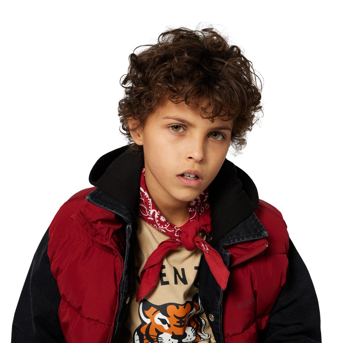 Veste en duvet sans manches grenade, BOSS KIDSWEAR