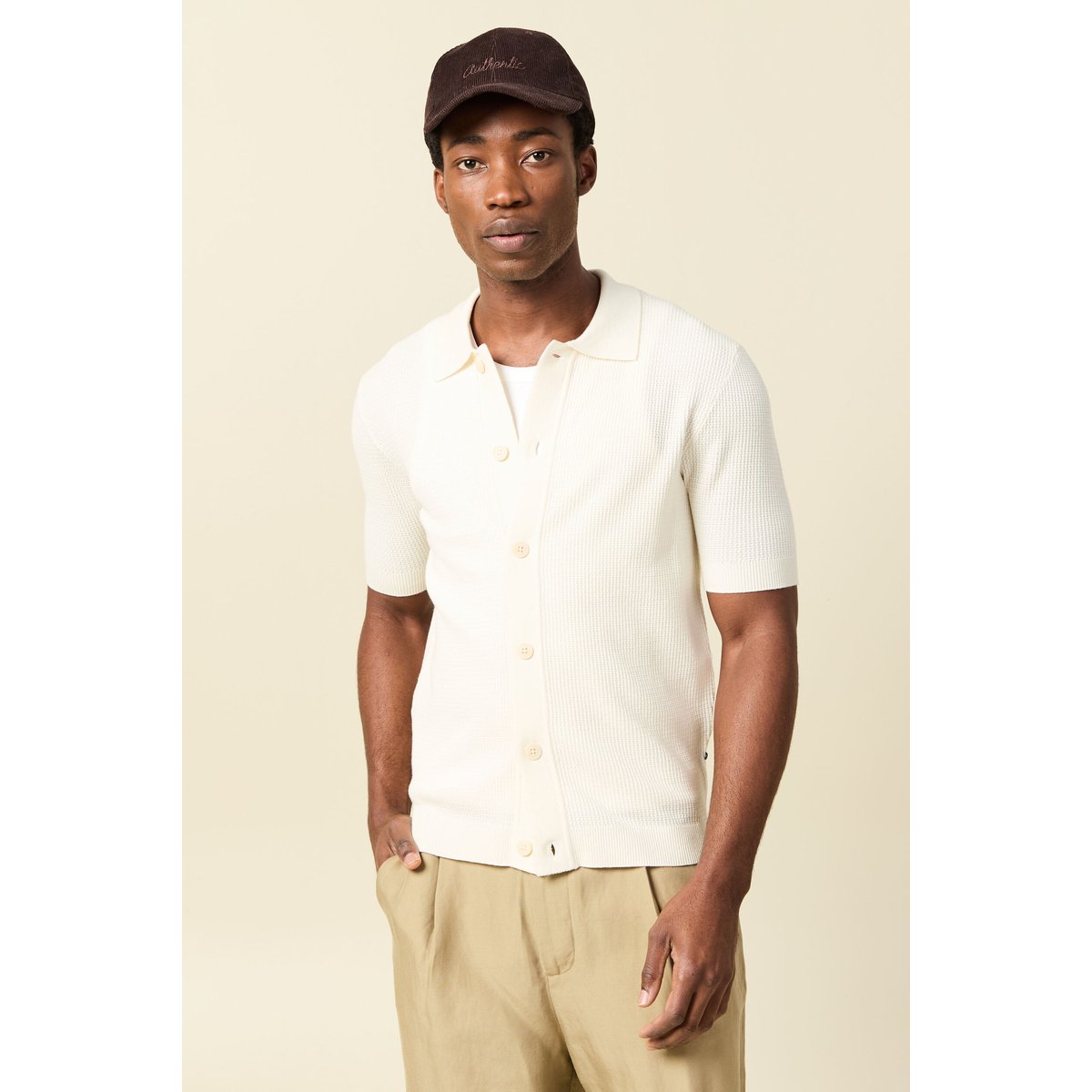 Chemise manches courtes col polo ecru, BONOBO