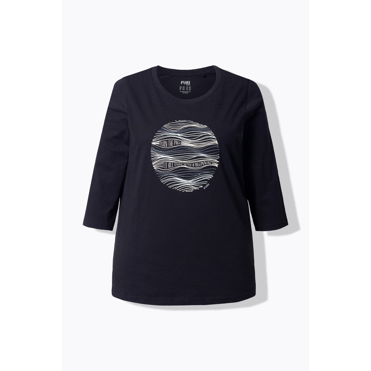 T-shirt à col rond et manches 3/4 noir, ULLA POPKEN