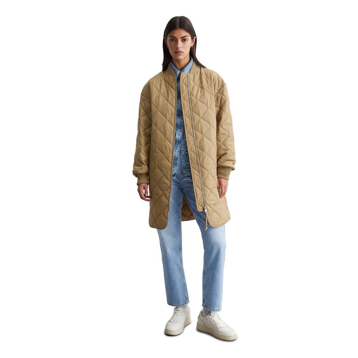 Blouson long style aviateur regular en ripstop résistant à l'eau marron, MARC O’POLO DENIM