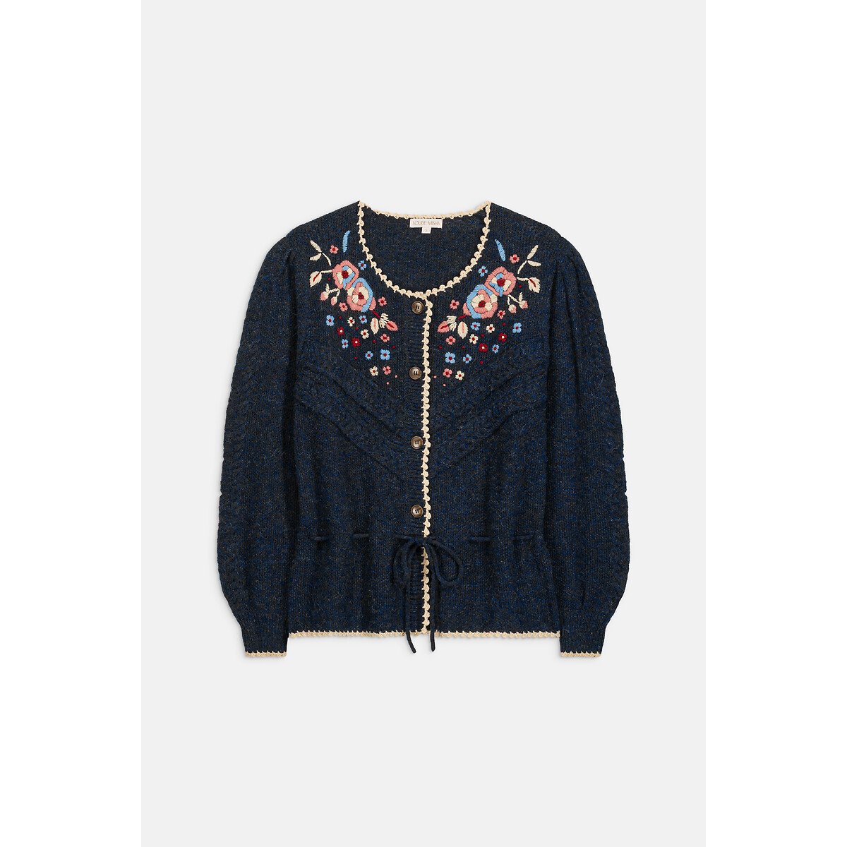 Cardigan col rond brodé, SANDYA marine, LOUISE MISHA