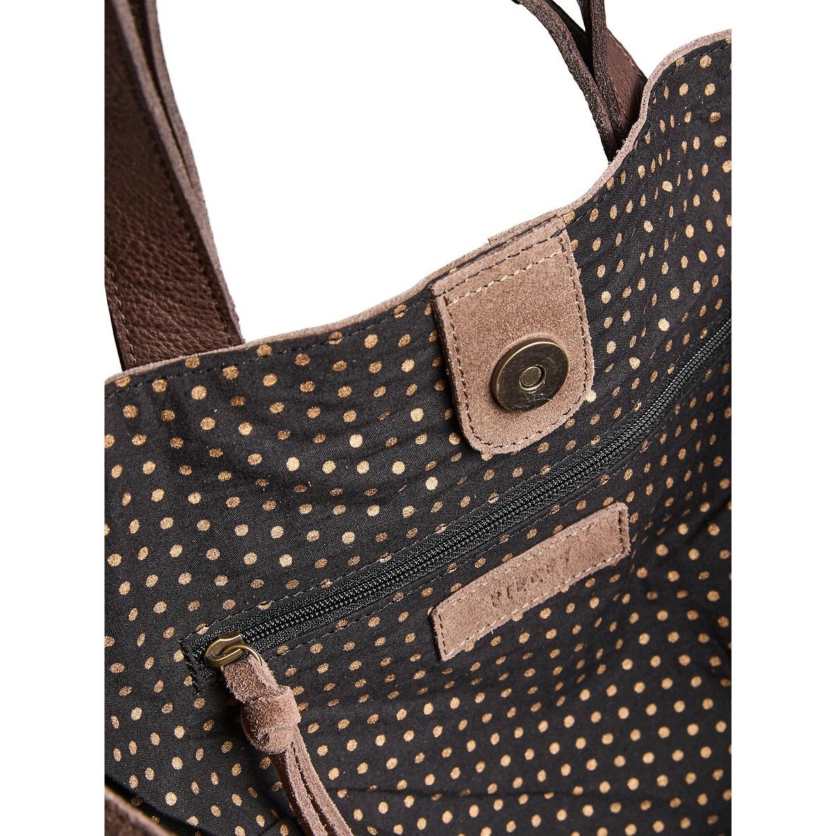 Grand sac à main shopper en cuir lisse et cuir suédé, Ava taupe, PIECES