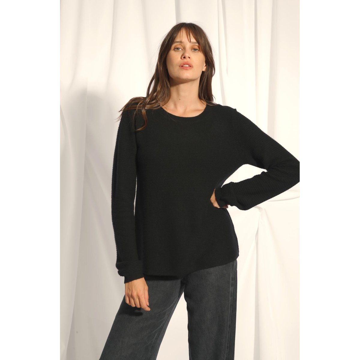 Pull Col Bateau Noir Nethy noir, JUST CASHMERE