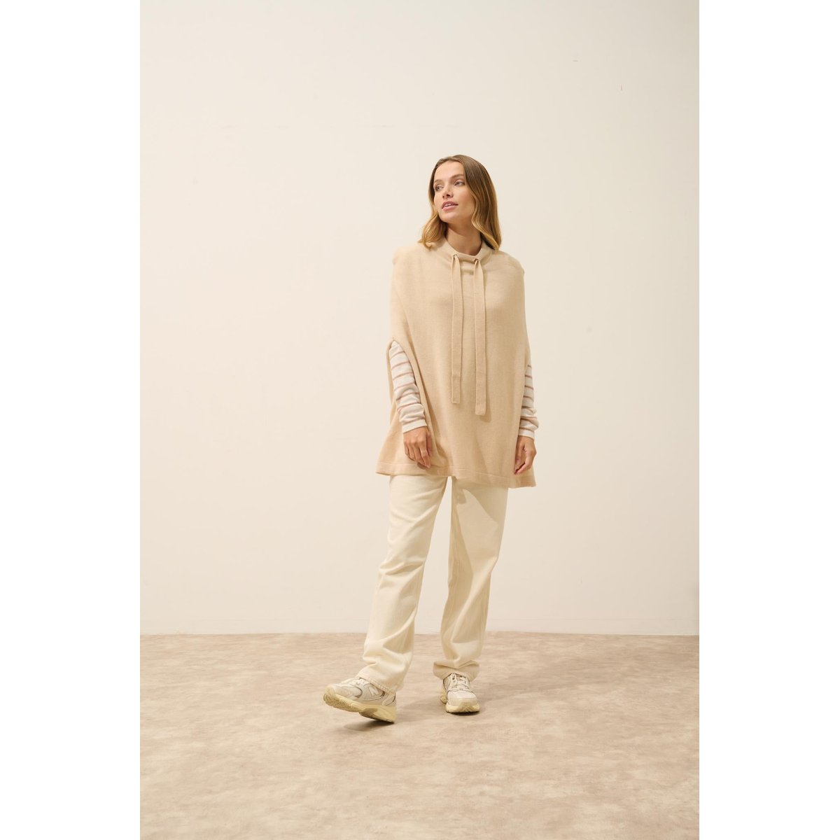 Cape Col Rond Cordon Coulissant Sable Miamar beige, JUST CASHMERE