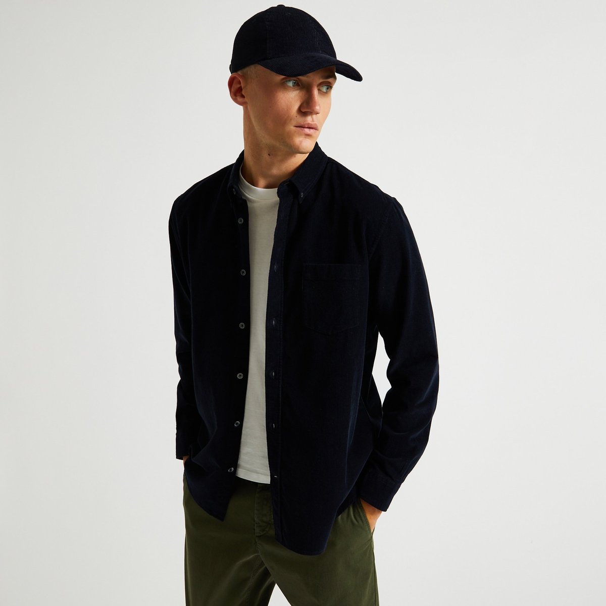 Chemise manches longues velours en coton BIO GOTS marine, MONOPRIX