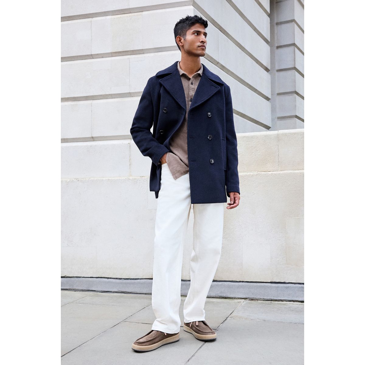Caban doux avec laine bleu marine, NEXT