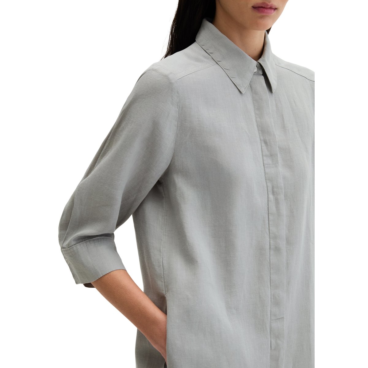 Robe en lin loose avec patte de boutonnage cachée gris, MARC O'POLO