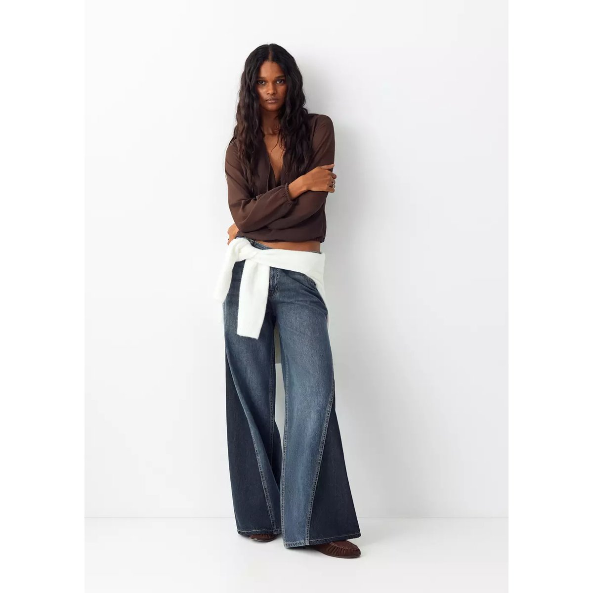 Jean wide leg à panneaux contrastants bleu foncé, MANGO TEEN