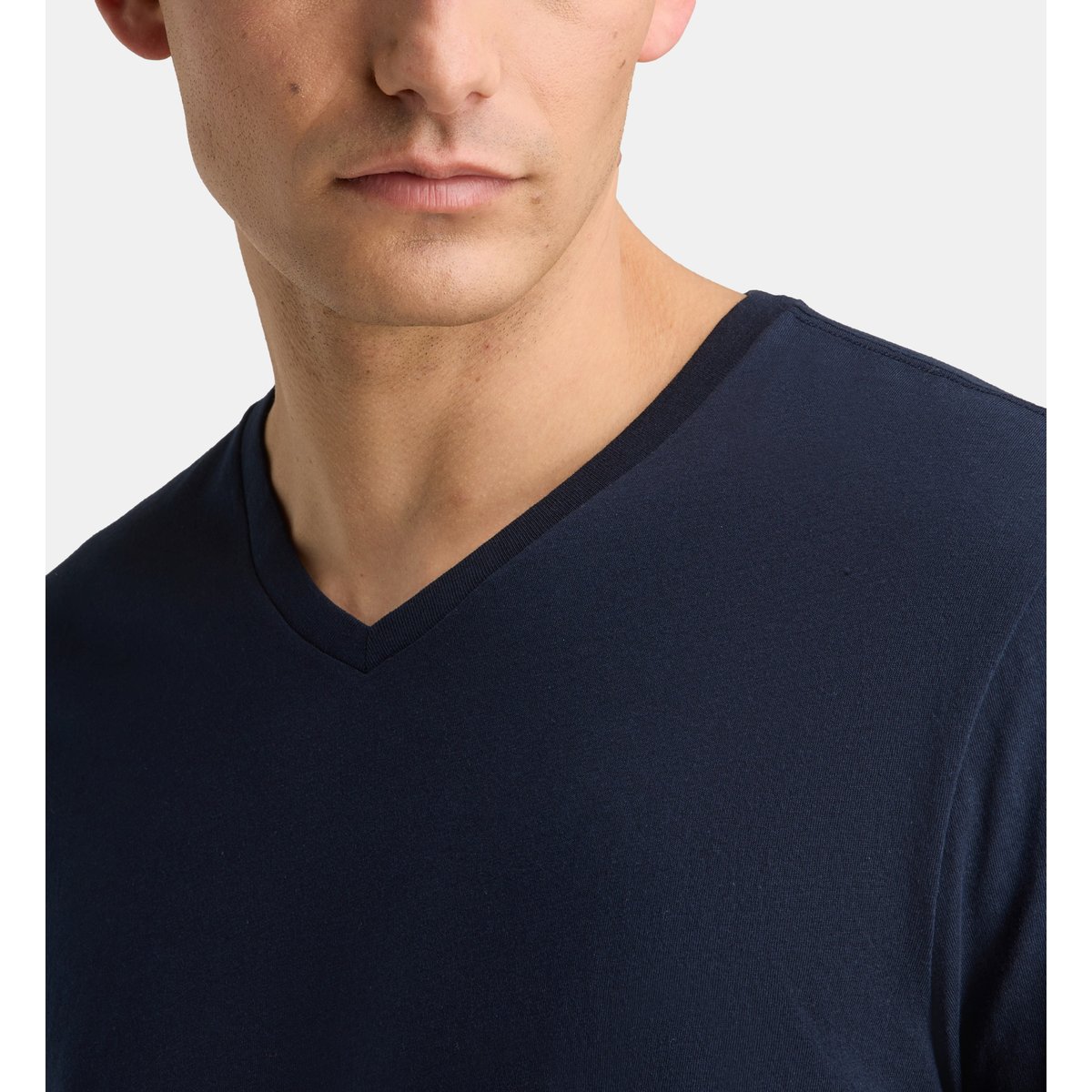 T-shirt sishev droit coton biologique col v bleu marine, GALERIES LAFAYETTE