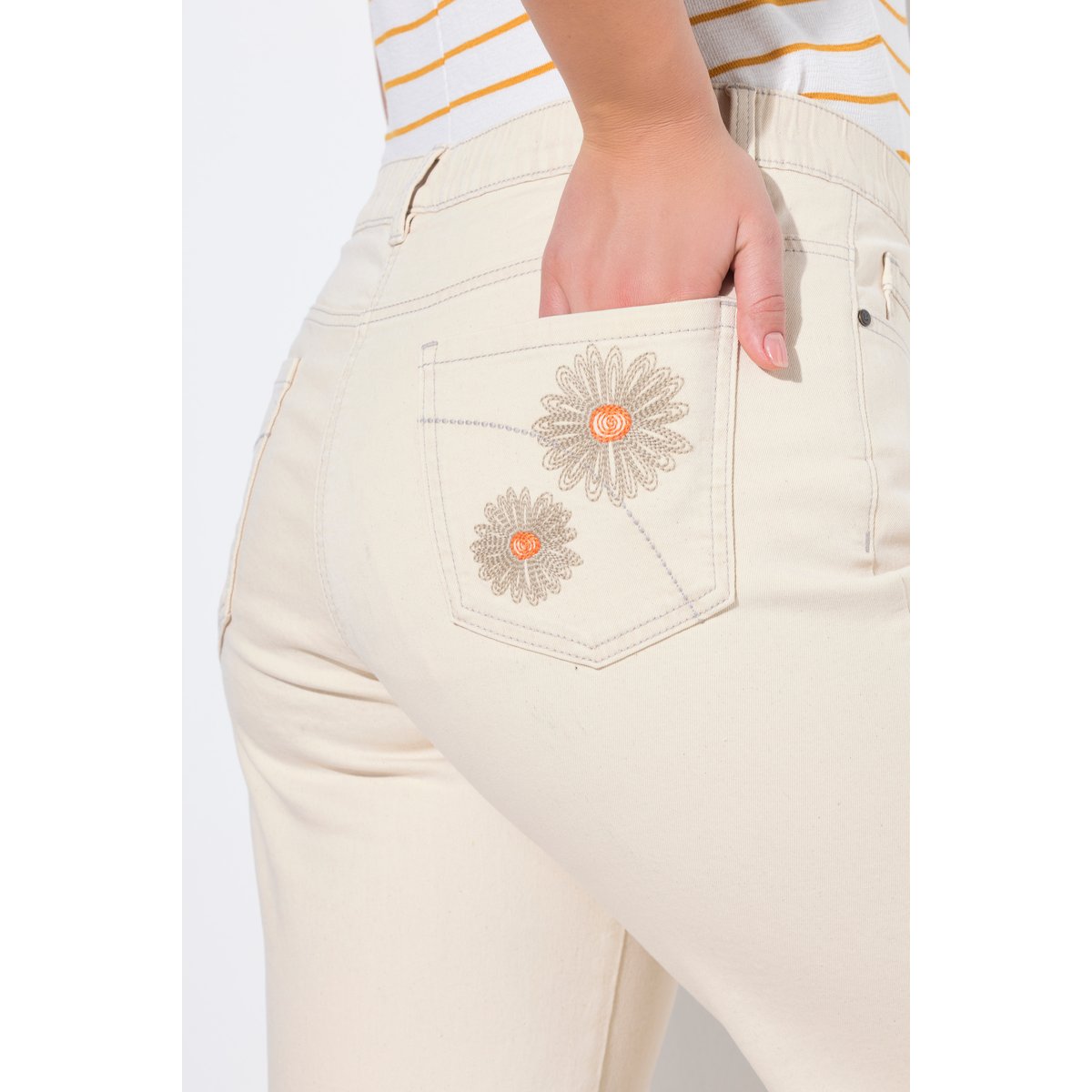 Jupe-culotte en jean. Coton bio non teinté. blanc perle, ULLA POPKEN