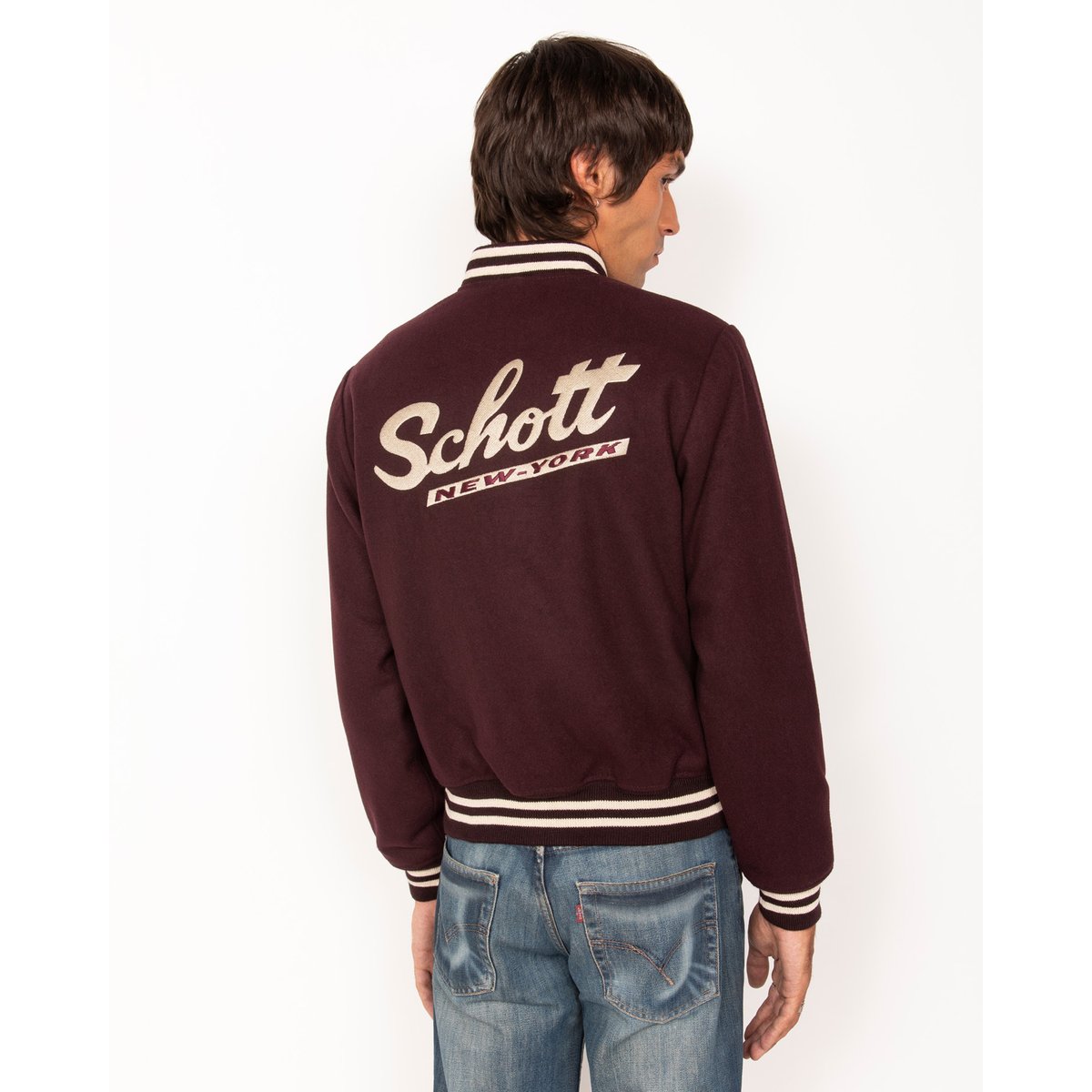 Blouson teddy laine bordeaux, SCHOTT