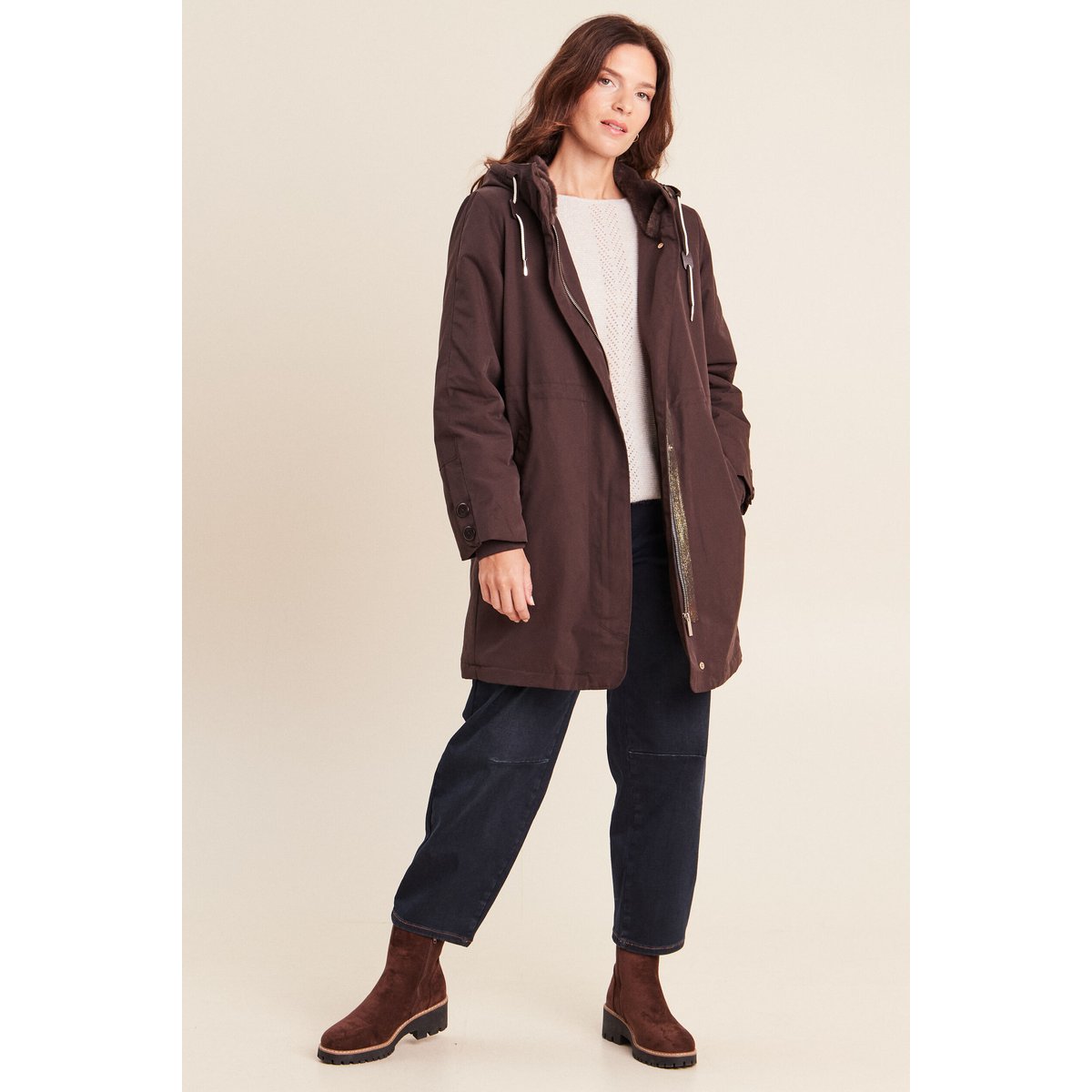 Parka à capuche taille ajustable marron foncé, BREAL