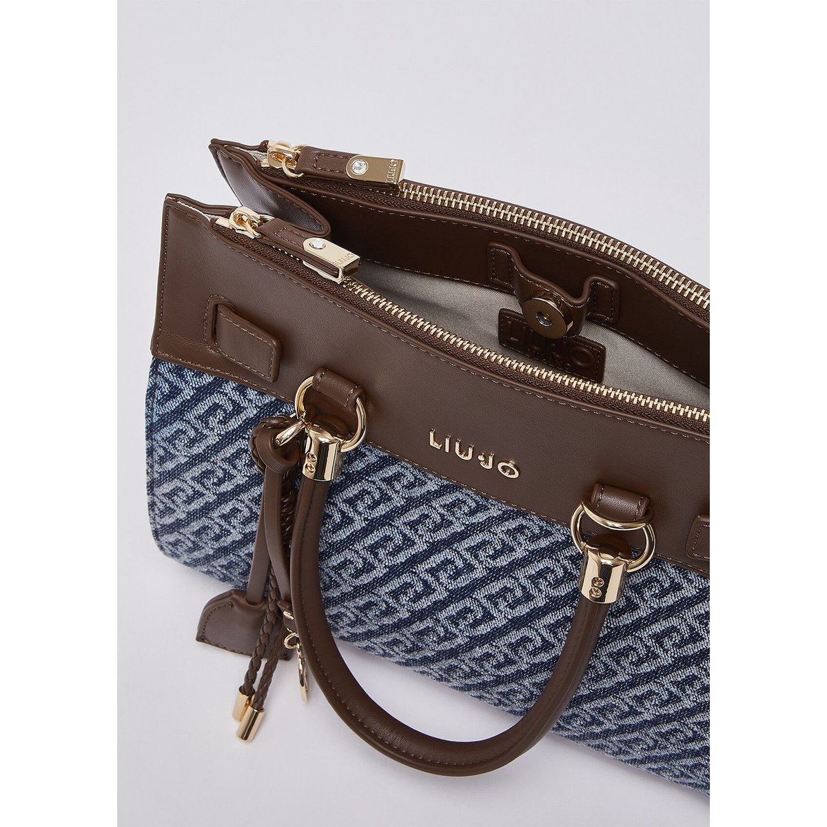 Sac satchel format petit effet denim denim bleu, LIU JO