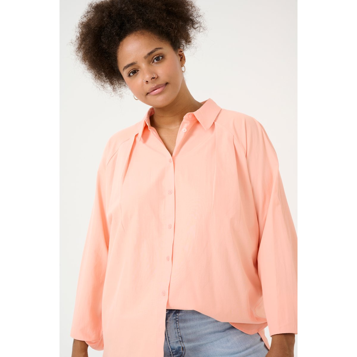 Long sleeved shirt orange peach nectar, KAFFE CURVE