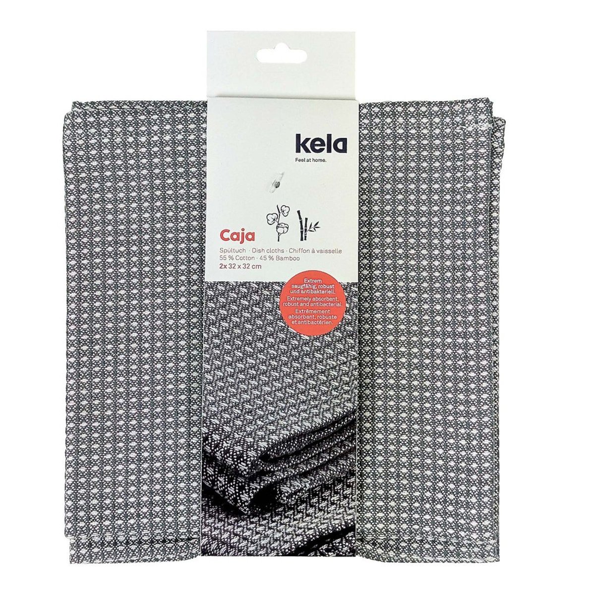 Set de 2 torchons 32 x 32 cm gris, KELA