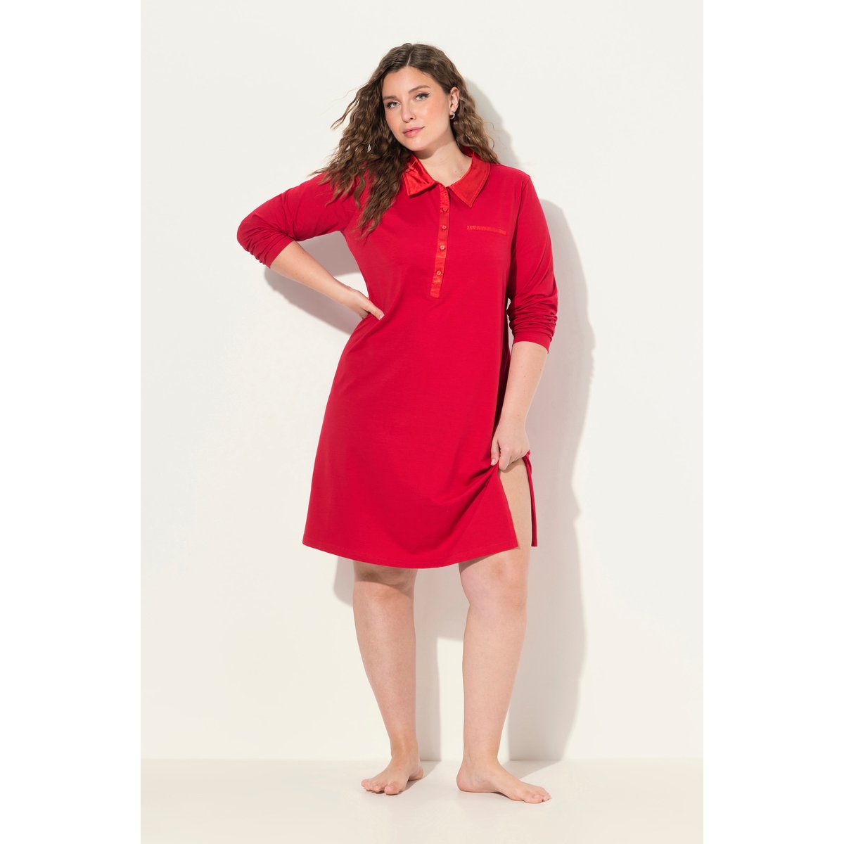 Chemise de nuit avec col, détails en satin salsa, ULLA POPKEN