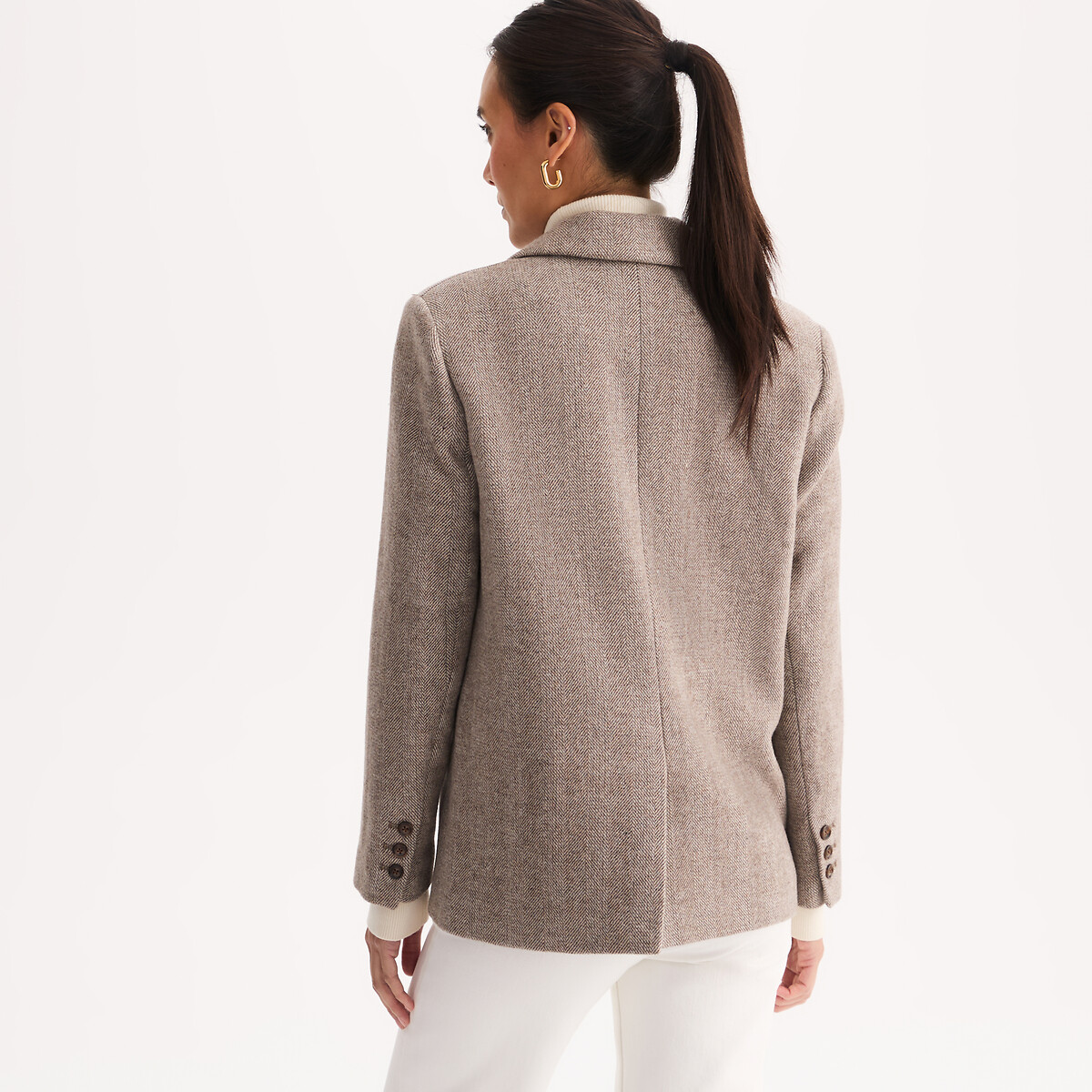 Blazer de corte recto con estampado chevrón, principalmente de lana beige , ANNE WEYBURN