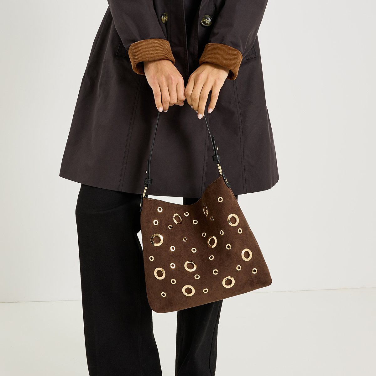 Sac suédine à œillets marron, GRAIN DE MALICE