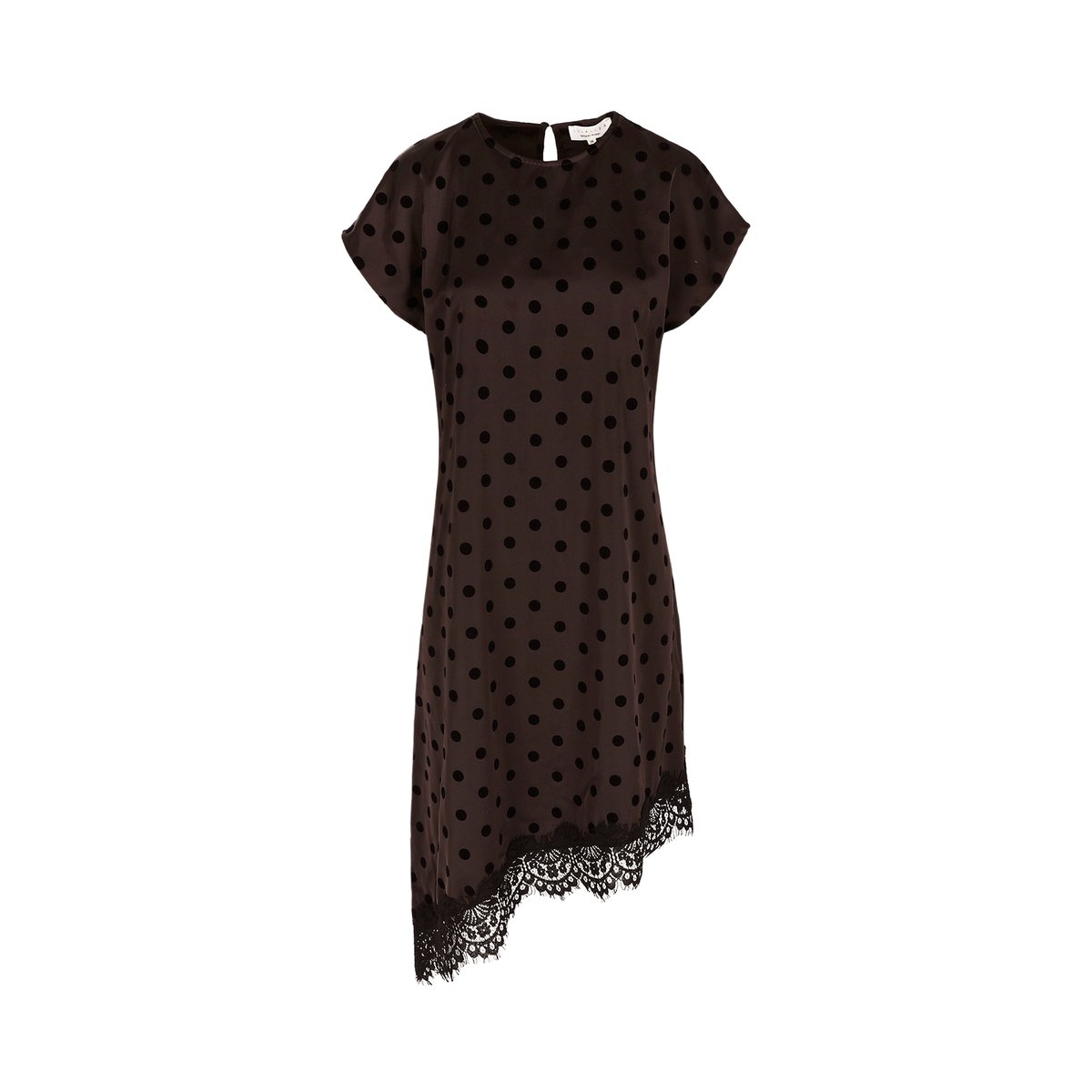 Robe satinée asymétrique à pois brun fonce chocolate, LOLALIZA