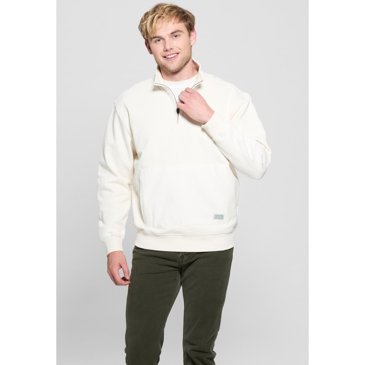 Sweat-Shirt Stretch Col Camionneur blanc, GUESS