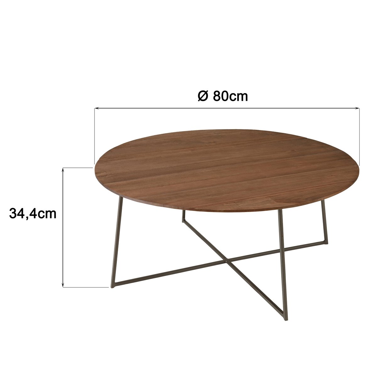 Table basse ronde 80x80cm en bois de mindi pieds en métal noir ARCUS bois naturel, PIER IMPORT