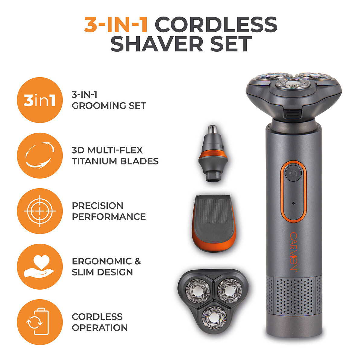 Titan Men's 3-in-1 Cordless Shaver Set - C81085ORG titanium, CARMEN