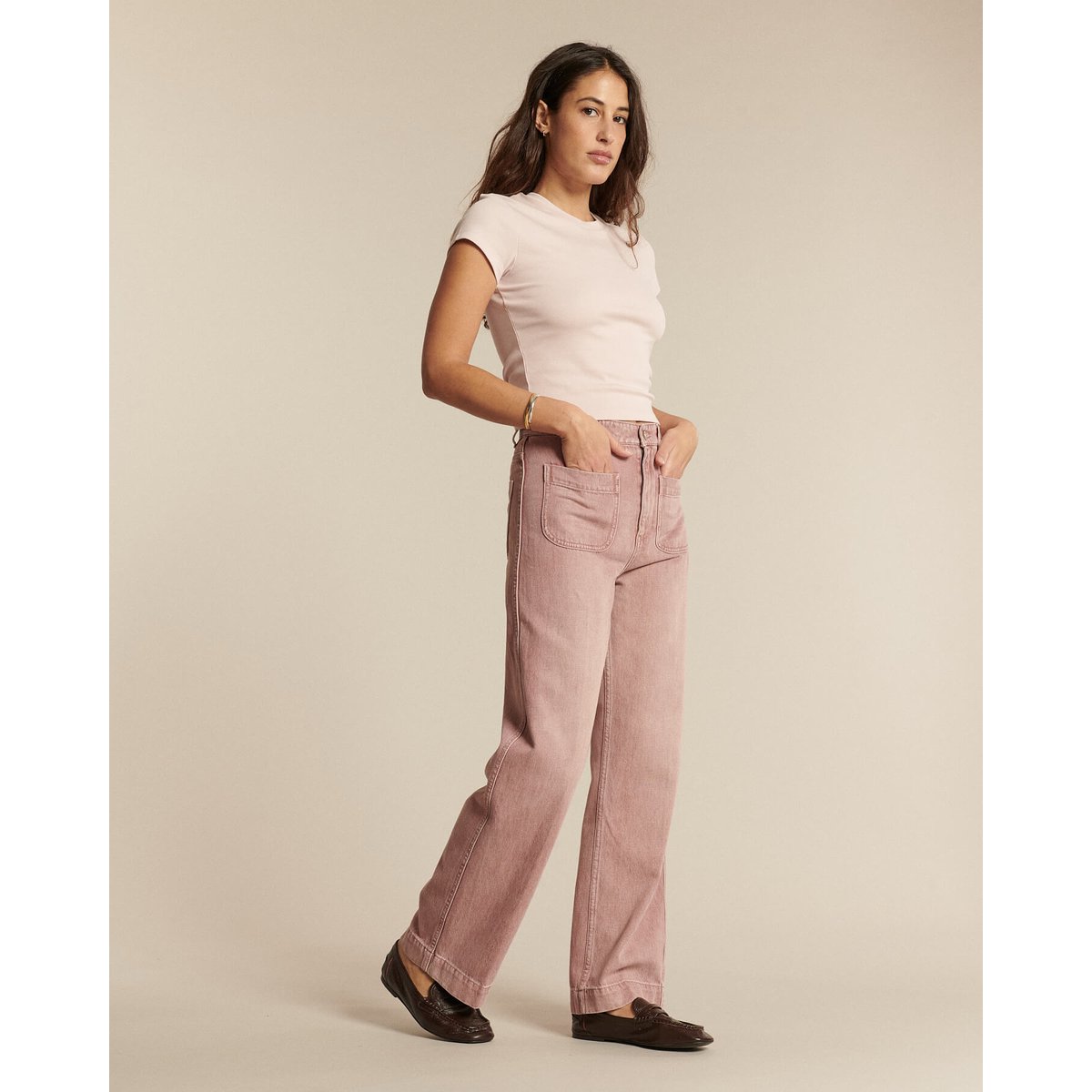 JEANS DROIT LARGE TAILLE HAUTE DENIM CONFORT quartz, LABDIP