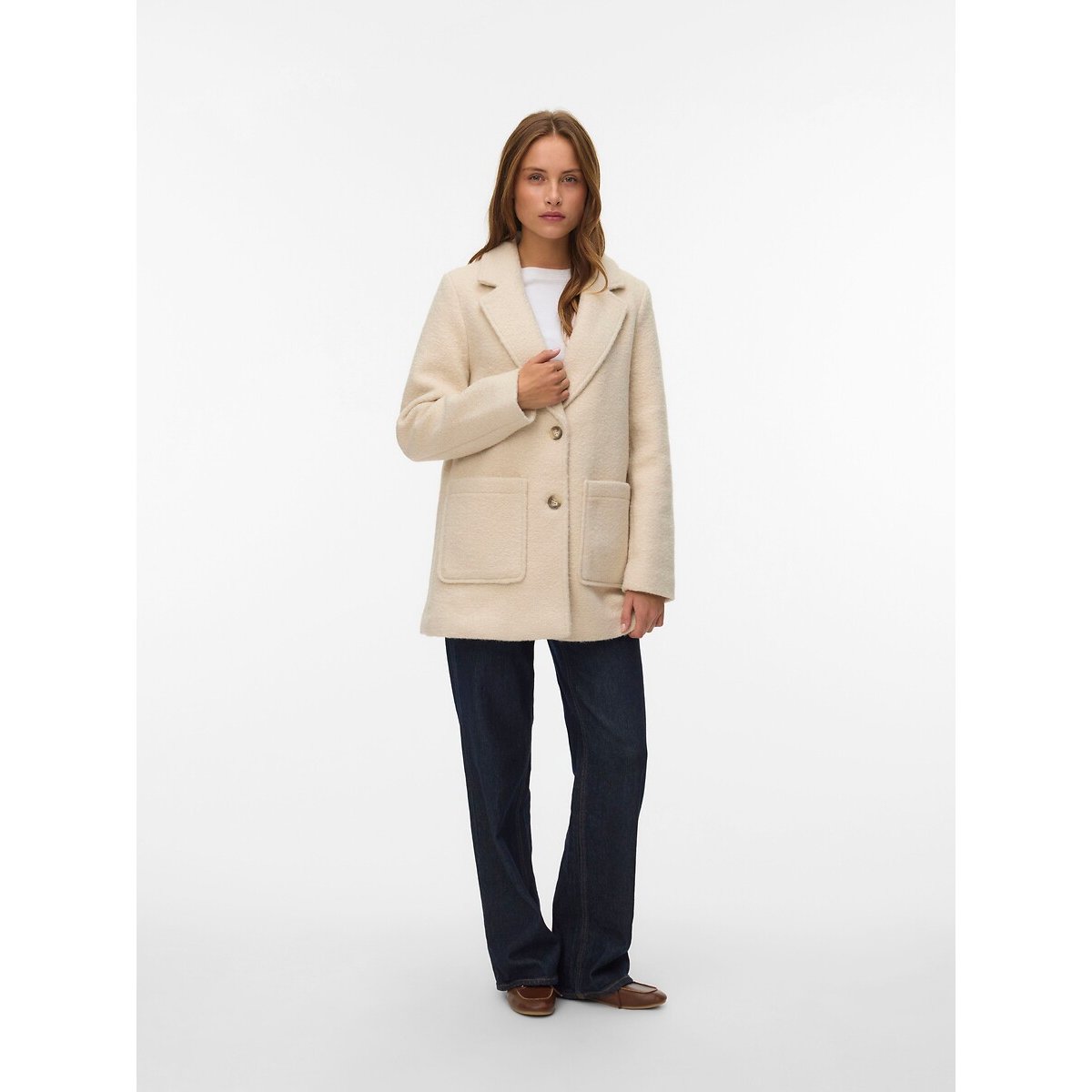 Manteau mi-long col tailleur ecru, VERO MODA