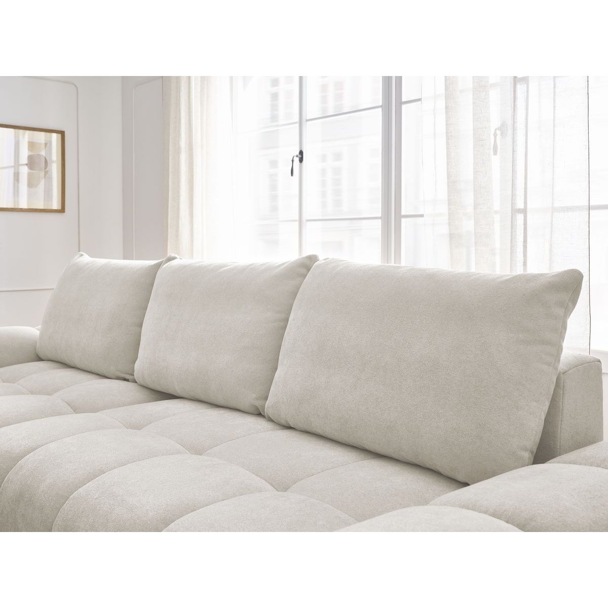 Canapé d'angle convertible 3 places en tissu texturé, EVEREST blanc, BOBOCHIC