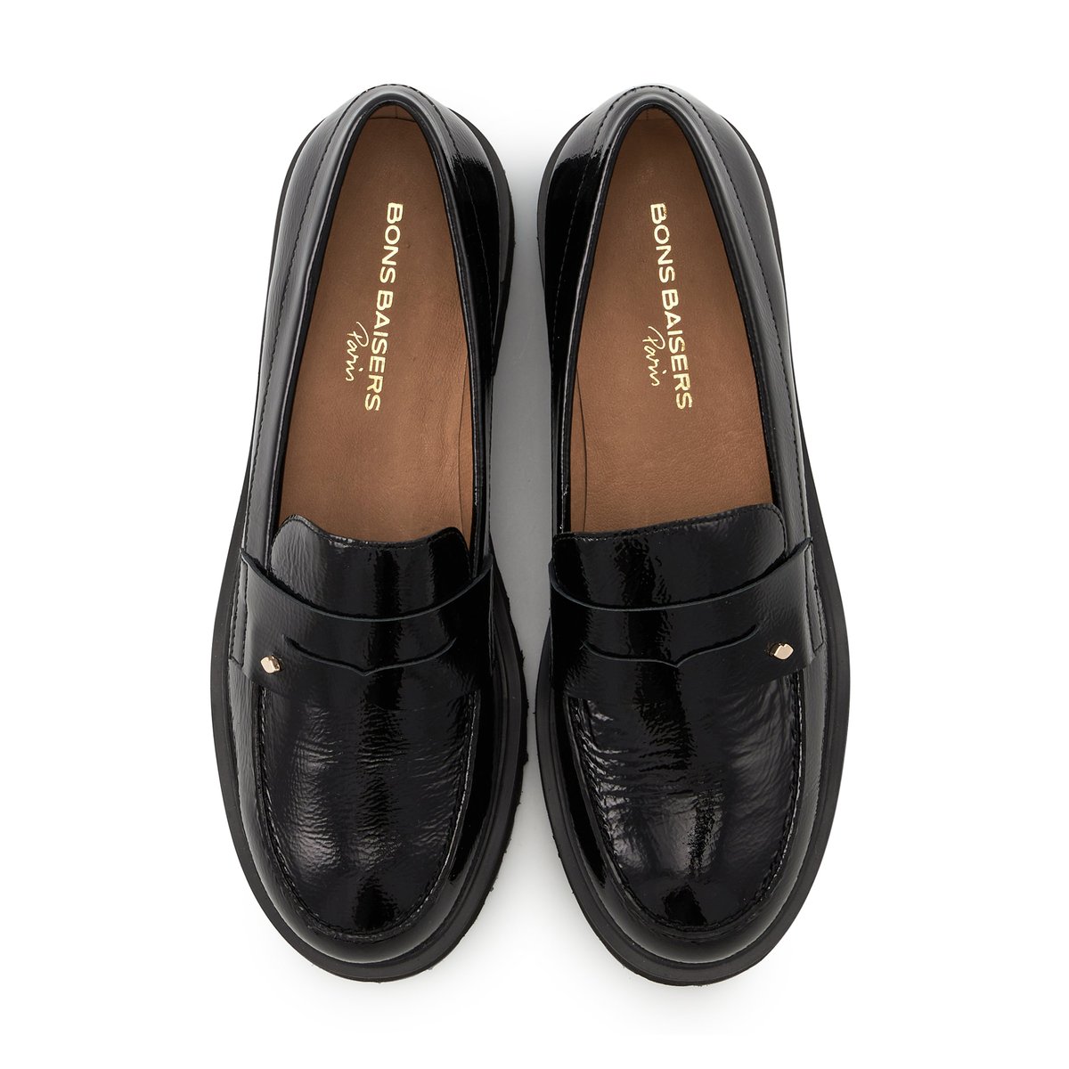Mocassins Norma Cuir Brillant noir, BONS BAISERS