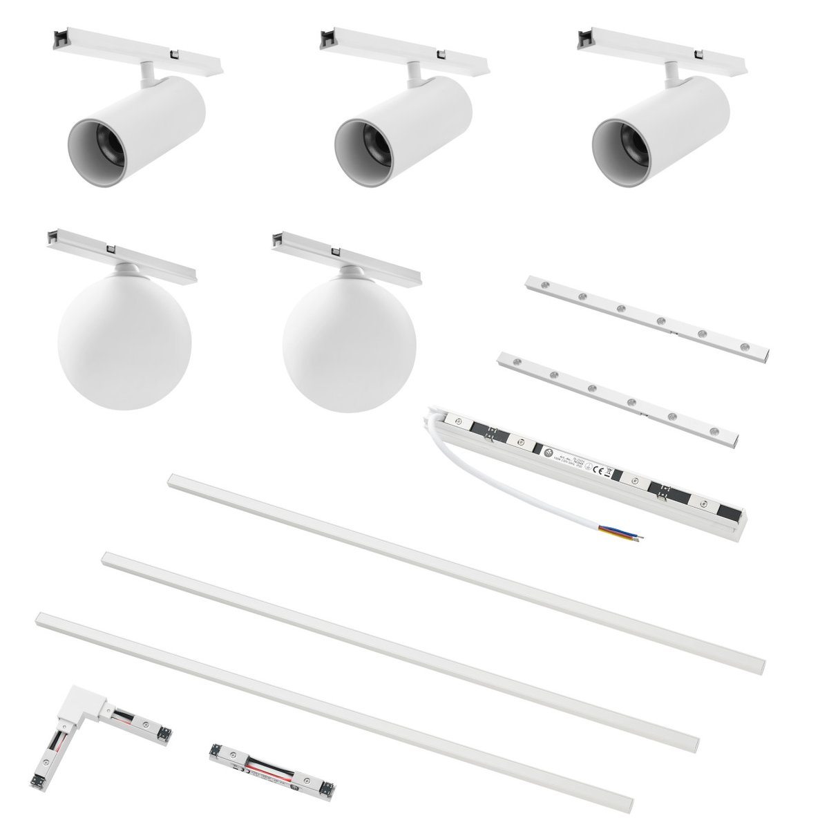 Kit 3 rails L LED spots + boules - LYNE blanc, KOSILUM