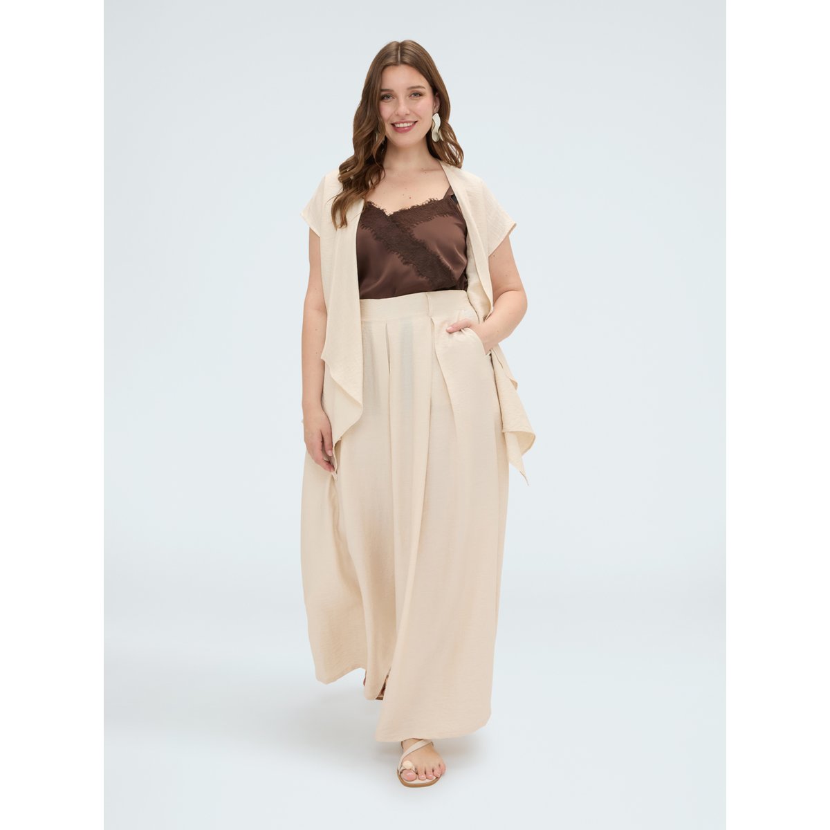 Pantalon palazzo à pinces beige, FIORELLA RUBINO