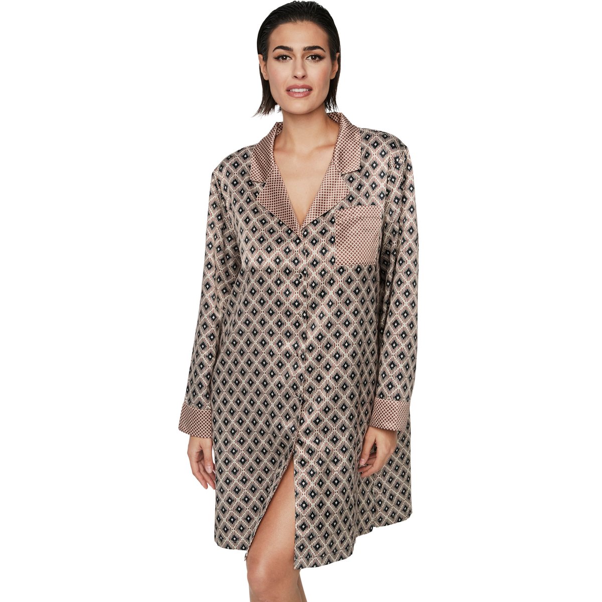 Chemise de nuit manches longues P116 SATIN SUBLIME marron, SELMARK