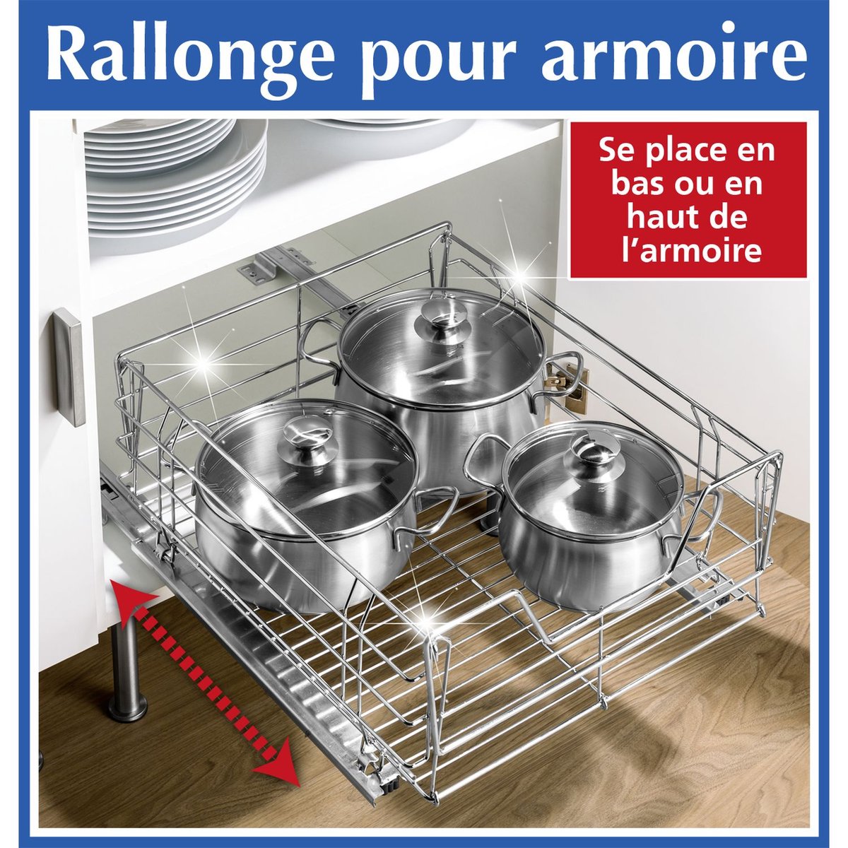 Tiroir coulissant pour placard cuisine MAXI argent brillant, WENKO