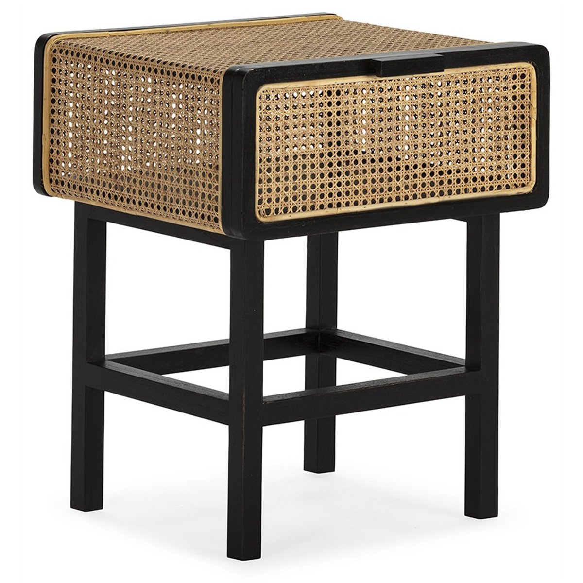 Table de chevet en bois de cèdre et rotin noir et naturel, RECOLLECTION