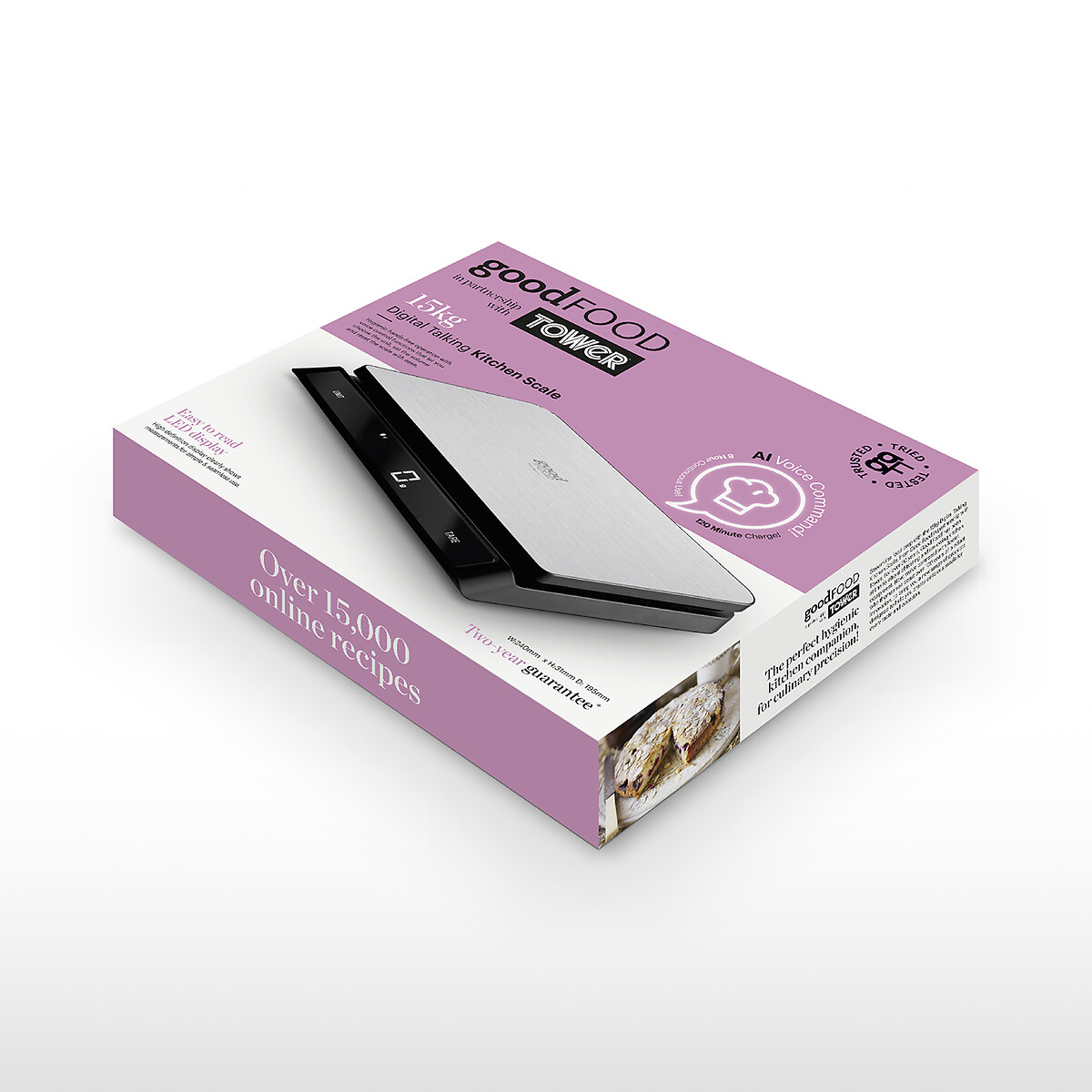 15kg Voice-Activated Electronic Kitchen Scale black, GOOD FOOD BY TOWER
