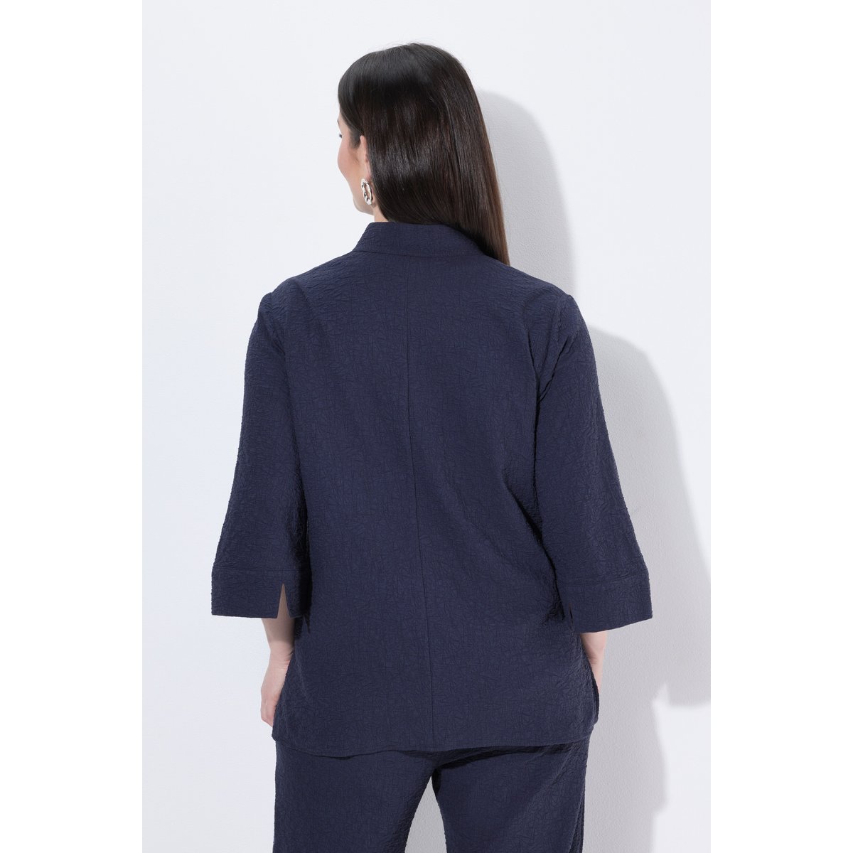 Veste texturée, manches 3/4 et col montant marine foncé, ULLA POPKEN