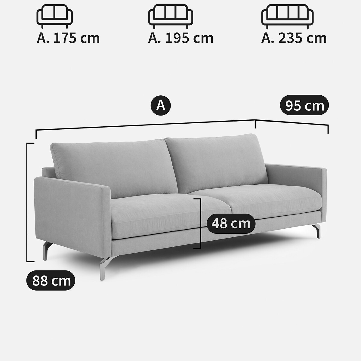 Canapé droit 2, 3 ou 4 places, en polyester chiné, LADY beige, LA REDOUTE INTERIEURS