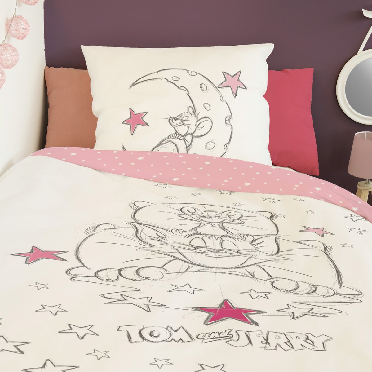 Parure de lit coton Looney Tunes, TOM&JERRY DODO blanc, TOM&JERRY