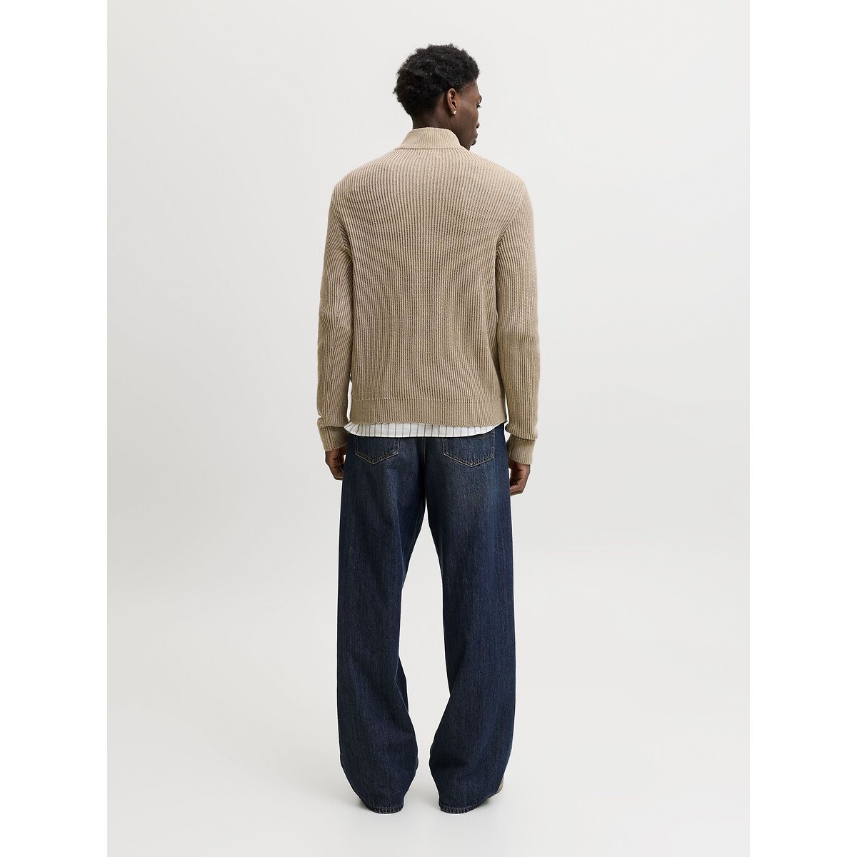 Jersey con cuello alto y media cremallera beige              , JACK & JONES