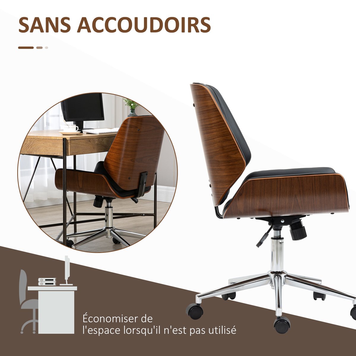 Chaise de bureau Revêtement synthétique PU noir, marron, HOMCOM