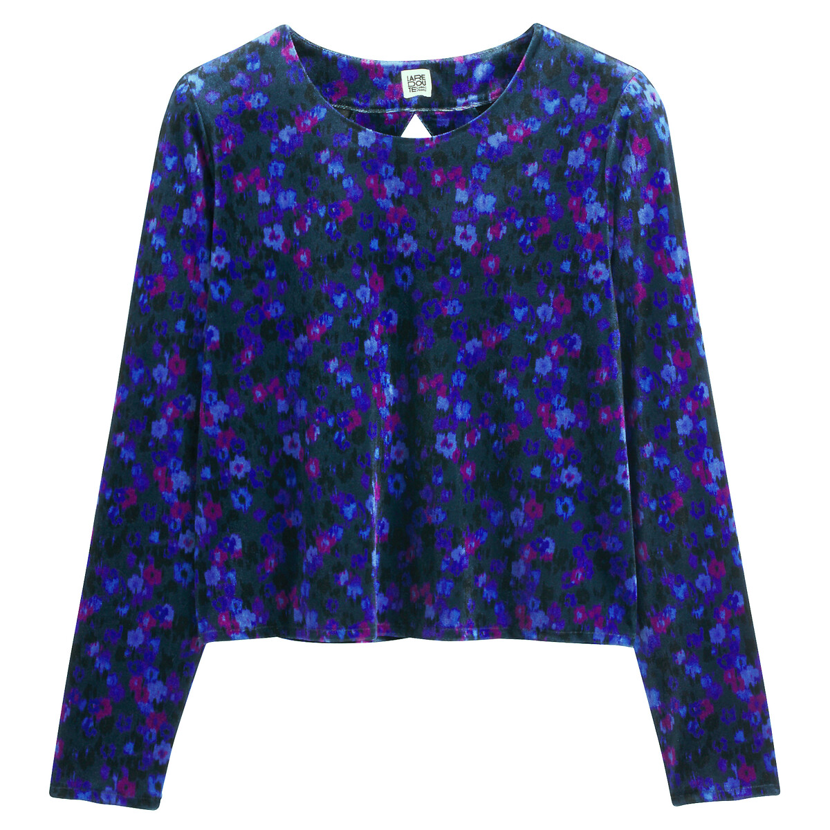 Floral Print Blouse with Crew Neck and Long Sleeves pink print/blue, LA REDOUTE COLLECTIONS