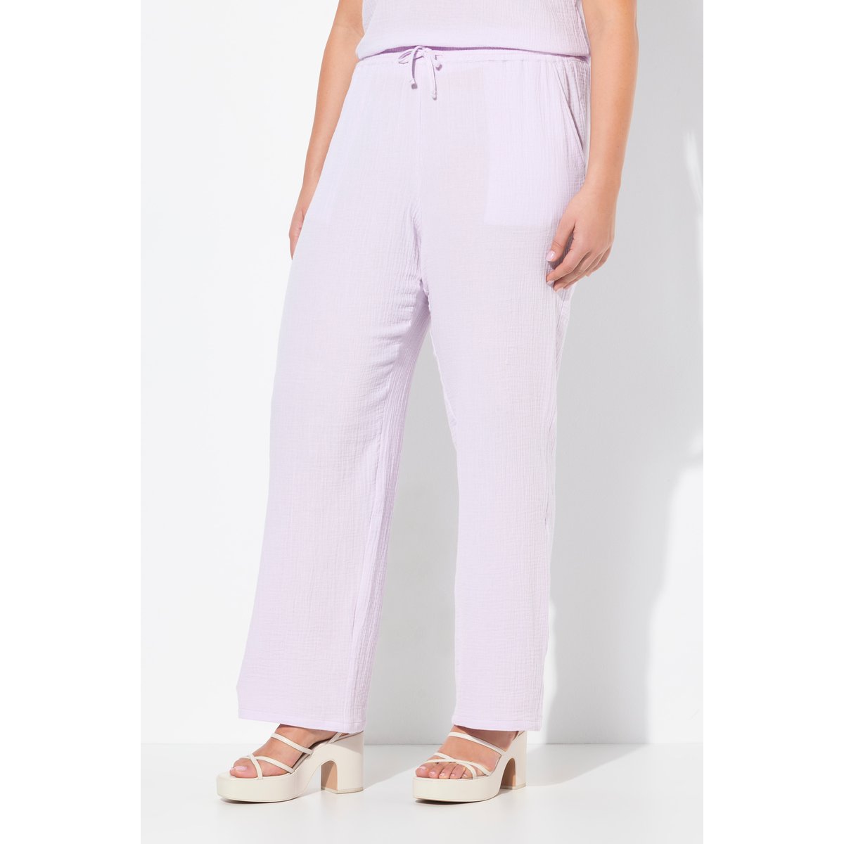 Pantalon à enfiler Rose en mousseline. Jambe lavande, ULLA POPKEN