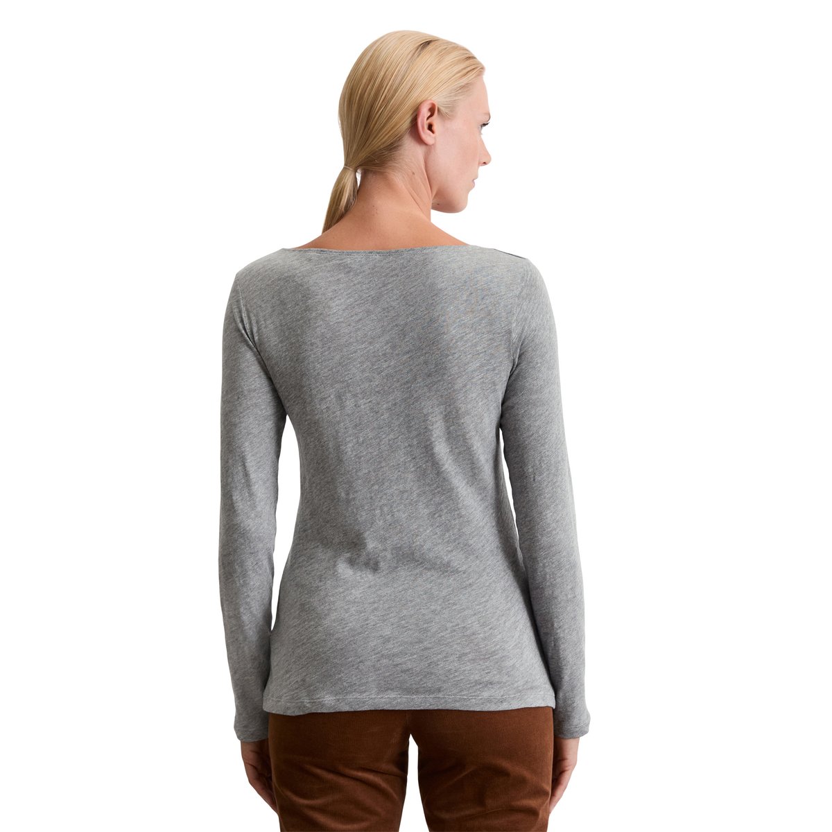 T-shirt long U-Boot regular en qualité Organic Cotton marron gris, MARC O'POLO