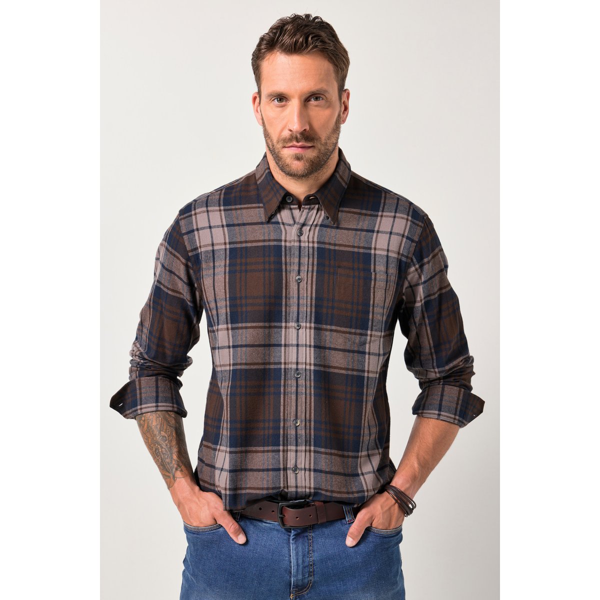 Chemise en flanelle à carreaux brun terre, JP1880