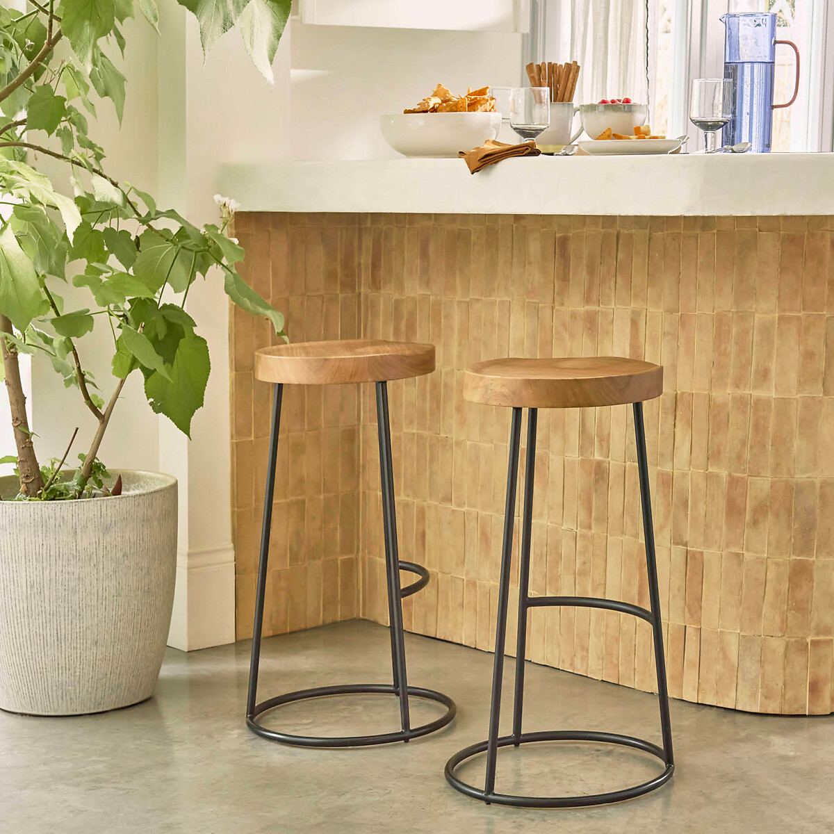 Taburete de bar de olmo, al. 66 cm, Iska natural, LA REDOUTE INTERIEURS