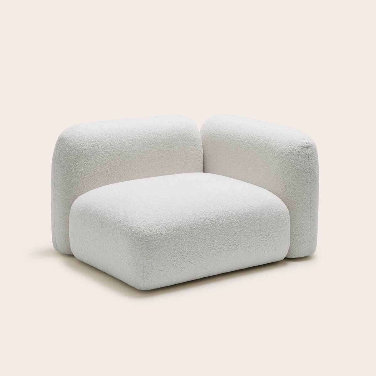 Chauffeuse Modulable Accoudoir Droit avec Tissage natté en coton et acrylique ISILD him bouclette ivoire, MADURA